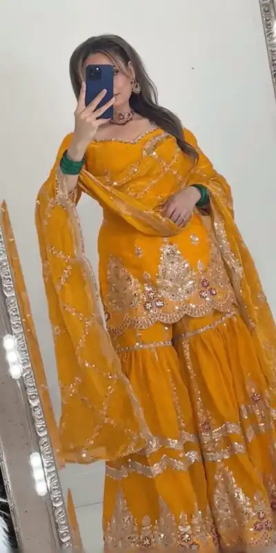 NF 1297 Yellow Fendy Silk Salwar Suitwith Embroidery Work & Lace Work. Now at just ₹2799. Delivery 4-6 Working Days. Shop now. | Casual Suits, Jump Suits, Creative suits, Designer Suits, Palazzo Suits, Party Wear Suits, Patiala Suits, Salwar suit, Straight Suits