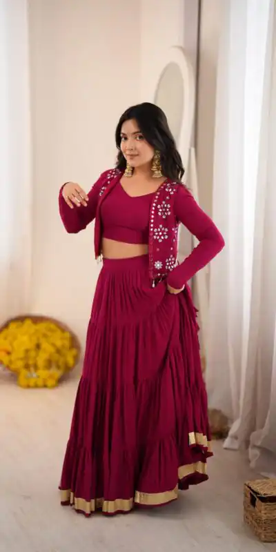 SP 94 Maroon Color Rayon Embroidery Work & Cowrie Work Lehenga Choli . Grab it for ₹2899. Delivery 4-6 Working Days. Shop now. | Bollywood Lehenga, Creative Lehenga, Designer Lehenga, Embroidered Lehenga, Lehenga, Party Wear Lehenga