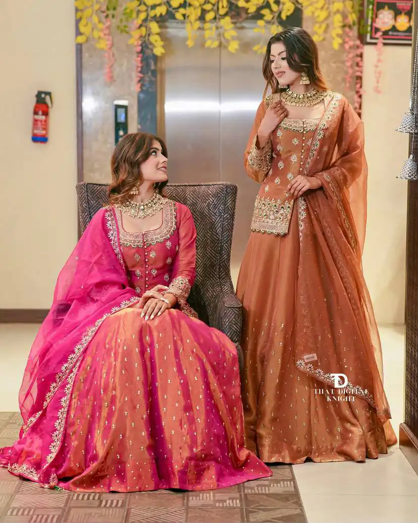 ZC 9008 Peach Simmer Silk Lehenga Choli with Embroidery Work & Sequins Work. Introductory Price ₹2199. Delivery 4-6 Working Days. Shop now. | Bollywood Lehenga, Creative Lehenga, Designer Lehenga, Embroidered Lehenga, Lehenga, Party Wear Lehenga