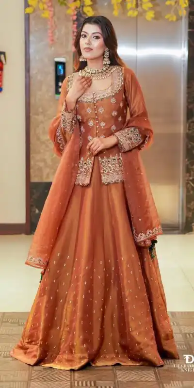 ZC 9008 Peach Simmer Silk Lehenga Choli with Embroidery Work & Sequins Work. Introductory Price ₹2199. Delivery 4-6 Working Days. Shop now. | Bollywood Lehenga, Creative Lehenga, Designer Lehenga, Embroidered Lehenga, Lehenga, Party Wear Lehenga