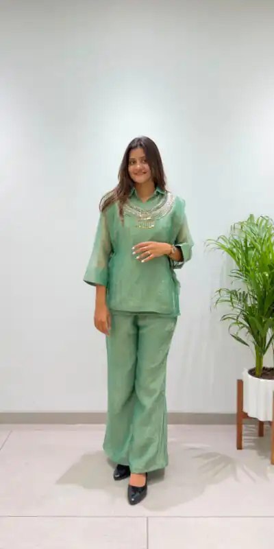 BE 485 Pista Colour | Brown Salsa Silk Kurti with Hand Work. Get it for ₹2249. Delivery 4-6 Working Days. Online Shop now. | Bollywood Kurti, Creative Kurtis, Designer Kurti, Kurti, Party Wear Kurti, Selfie Kurti