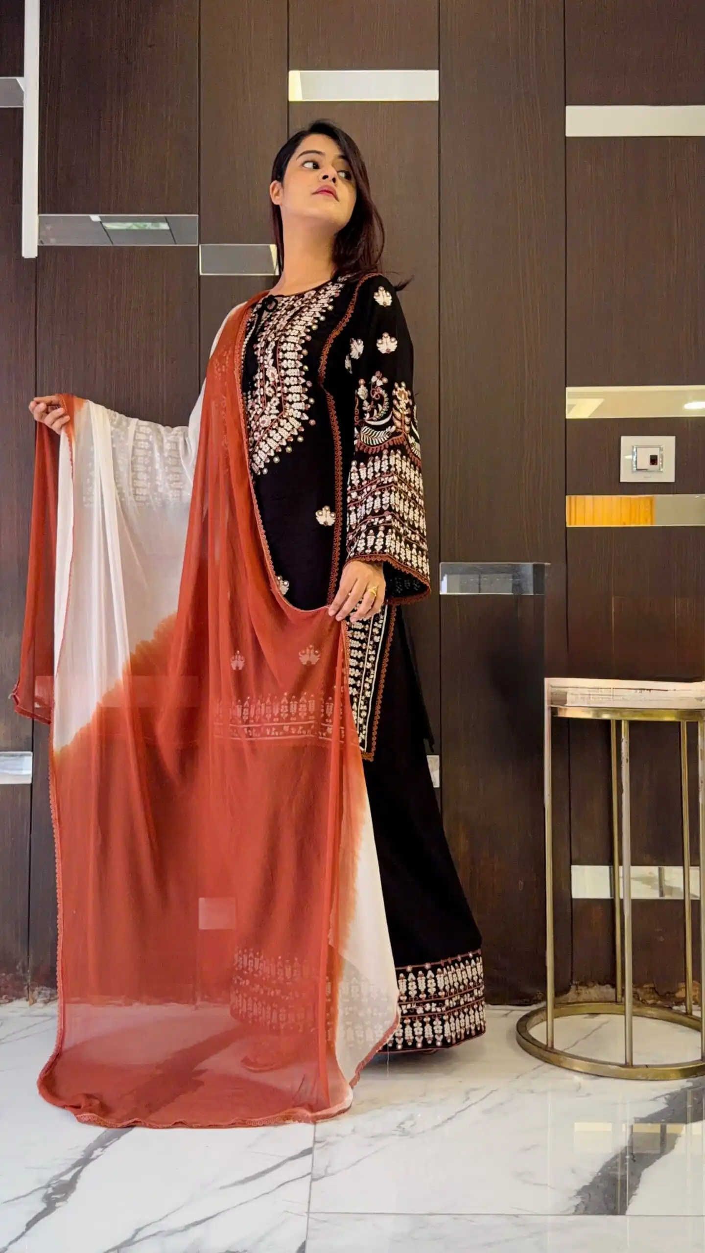 Aglow Black Rayon Cotton Embroidery Work Salwar Suit - Image 4