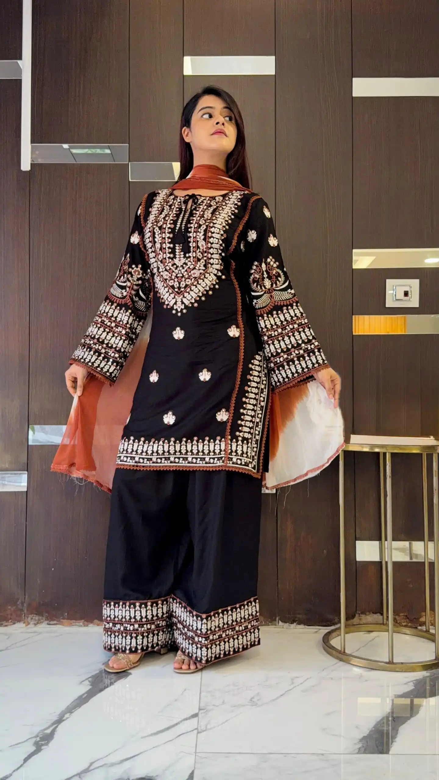 Aglow Black Rayon Cotton Embroidery Work Salwar Suit