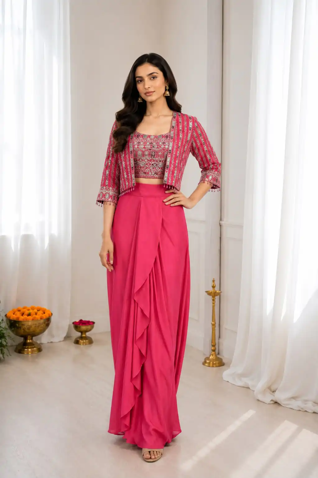 Aglow Pink Chinon Silk Sequence Work Lehenga Choli - Image 2