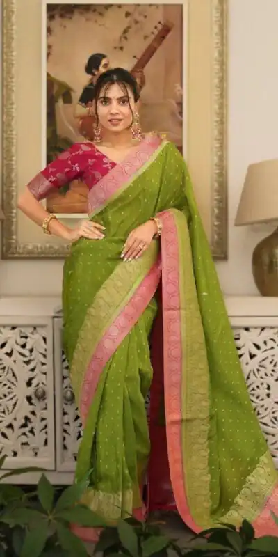 Alluring Green Soft Silk Jacquard All Over Saree