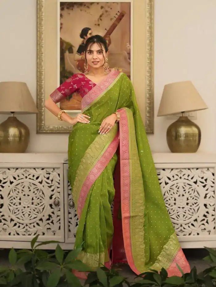 Alluring Green Soft Silk Jacquard All Over Saree