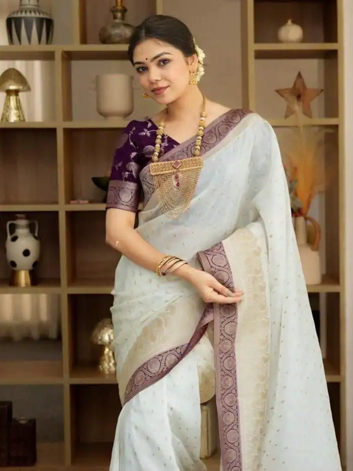 Alluring Purple Soft Silk Jacquard All Over Saree - Image 4
