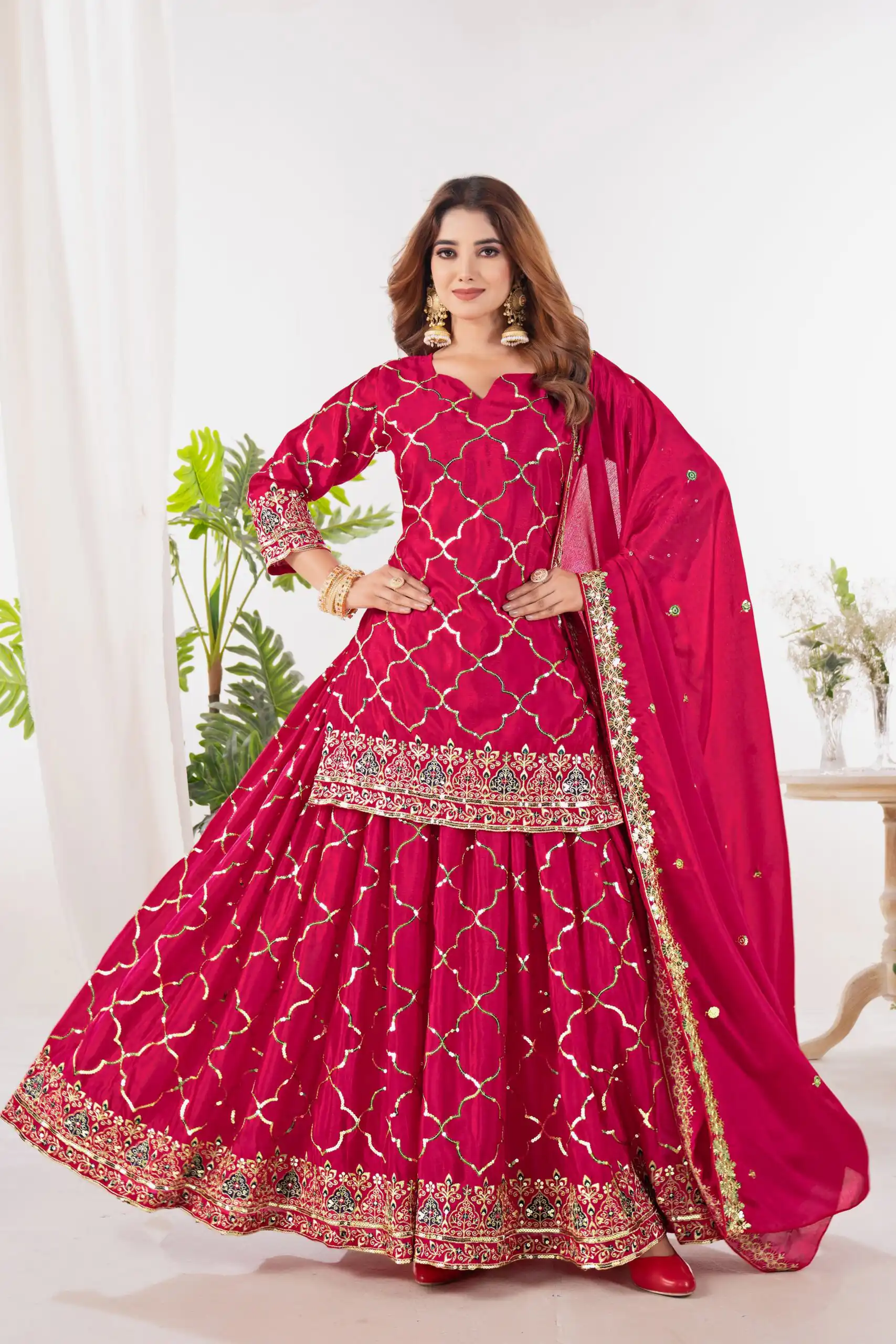 Angelic Pink Chinon Silk Sequence Work Salwar Suit