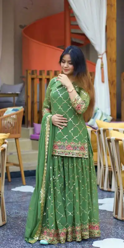 Alternative view of Angelic Pista Chinon Silk Sequence Work Salwar Suit