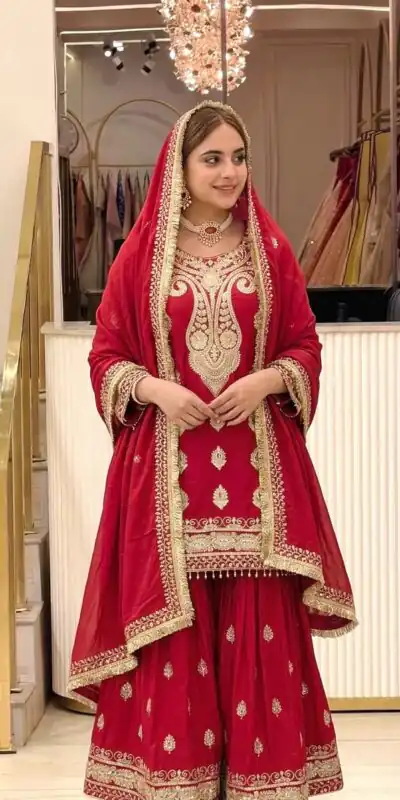 Alternative view of Angelic Red Chinon Silk Embroider Work Salwar Suit