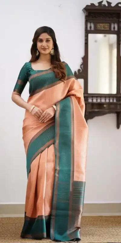 Alternative view of Cool Teal Soft Lichi Silk Lace Work Saree