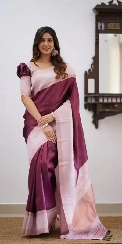 Alternative view of Cool Wine Soft Lichi Silk Lace Work Saree