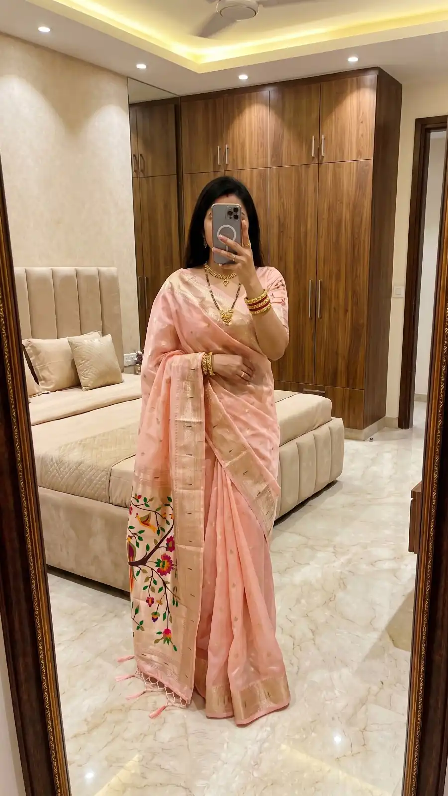 Elegant Light Pink Organza Silk Paithani Zari Work Saree