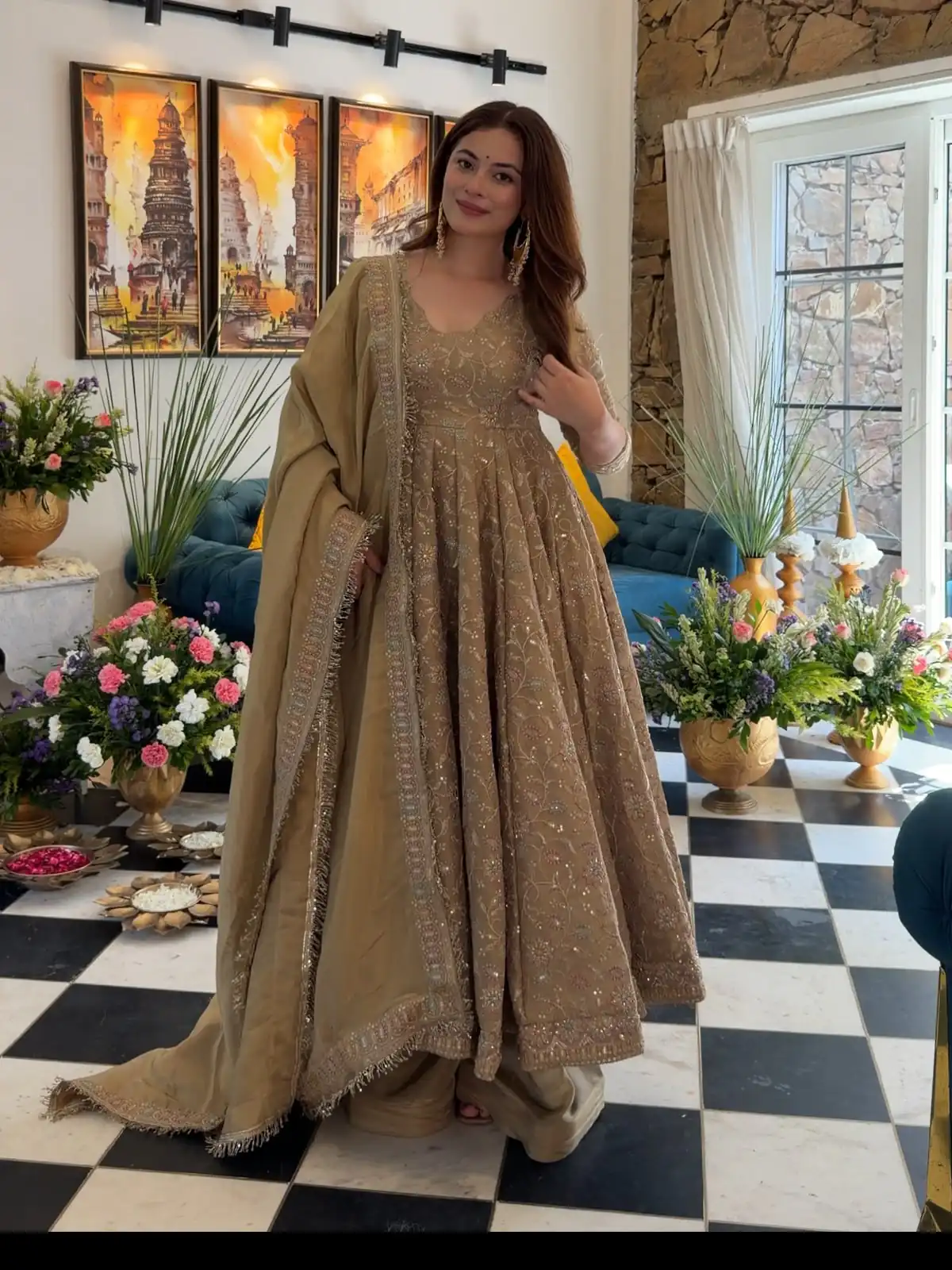 Fancy Chiku Fendy Crush Embroidery Work Gown