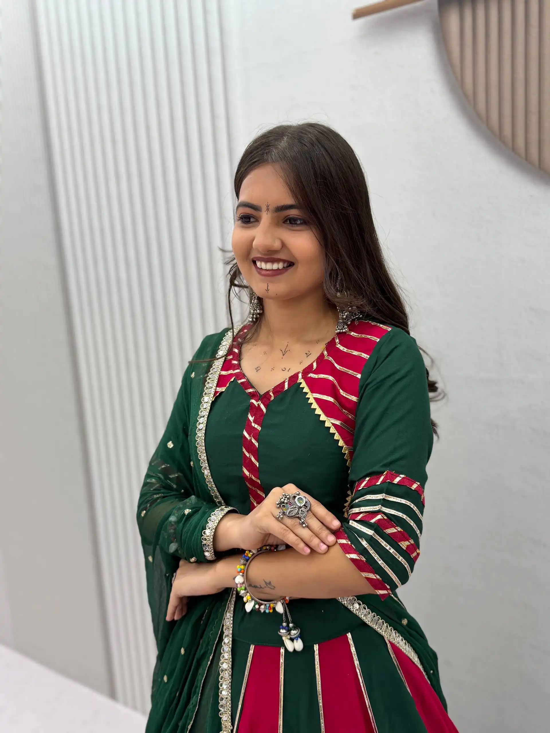 Fancy Green Pure Cotton Hand Work Lehenga Choli - Image 3
