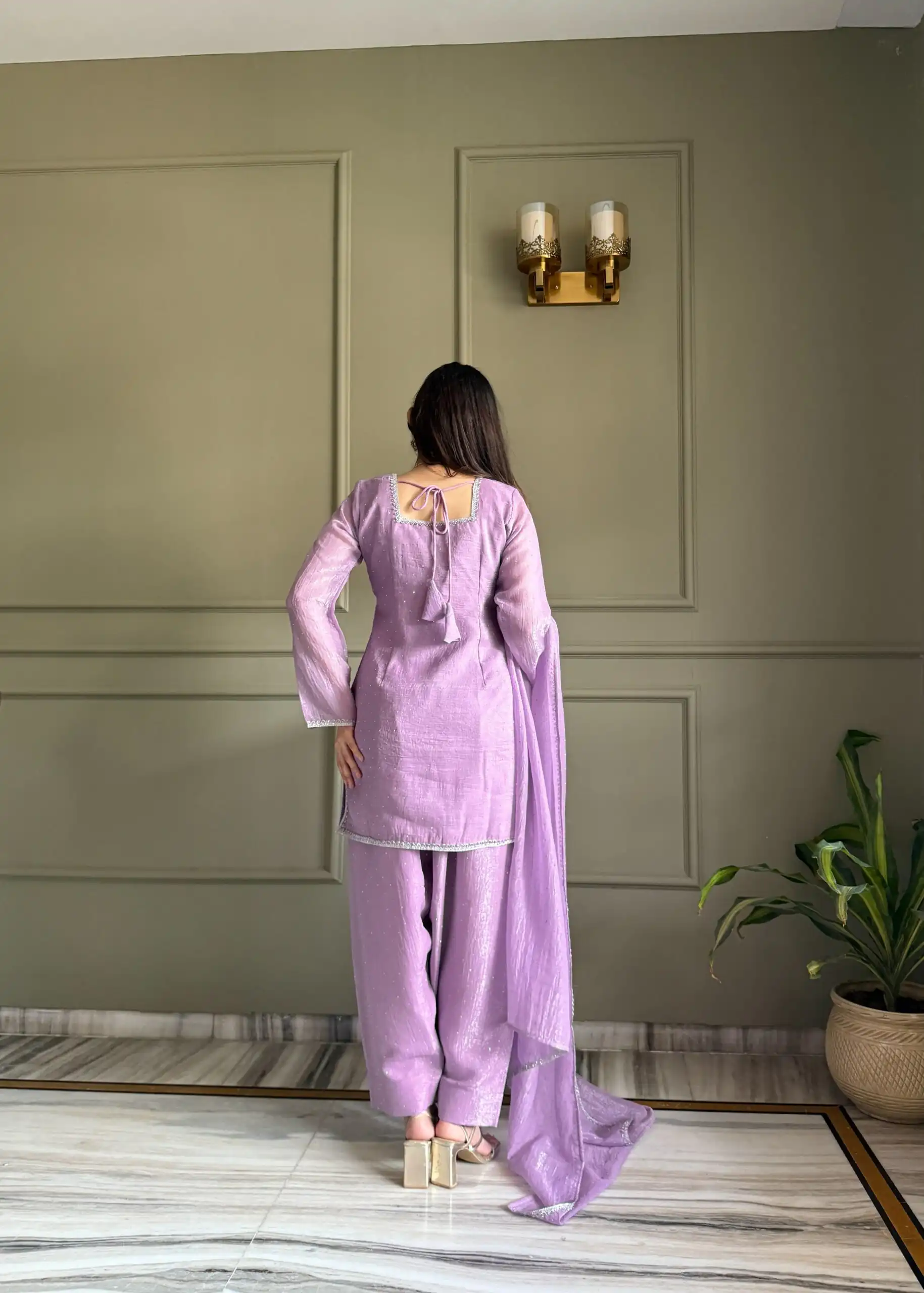 Fancy Lavender Crunchy Silk Siroski Work Salwar Suit - Image 8