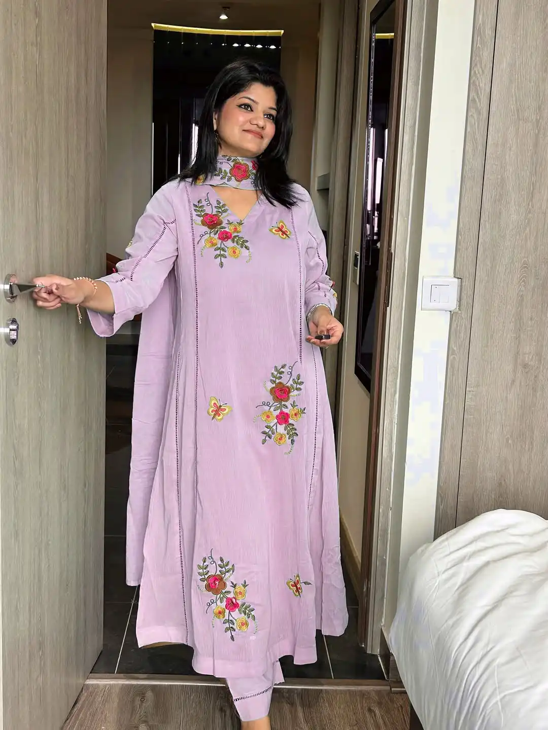 Fancy Pink Air Tex Chinon Embroidery Work Salwar Suit