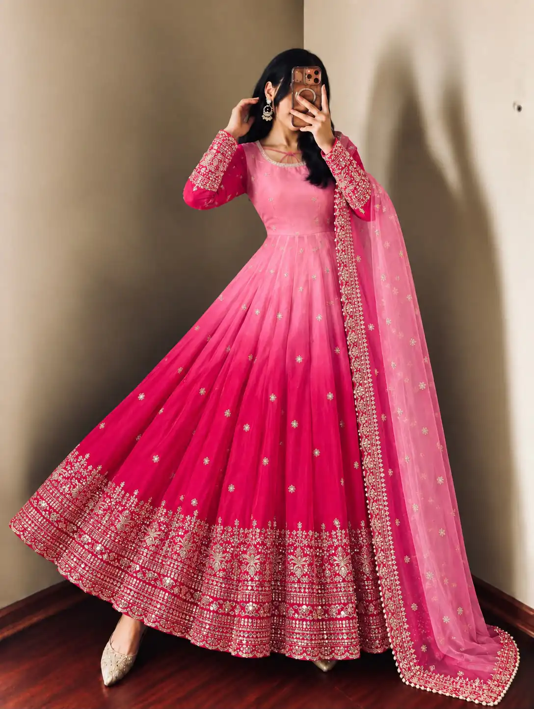 Fancy Pink Faux Georgette Embroider Work Gown - Image 9