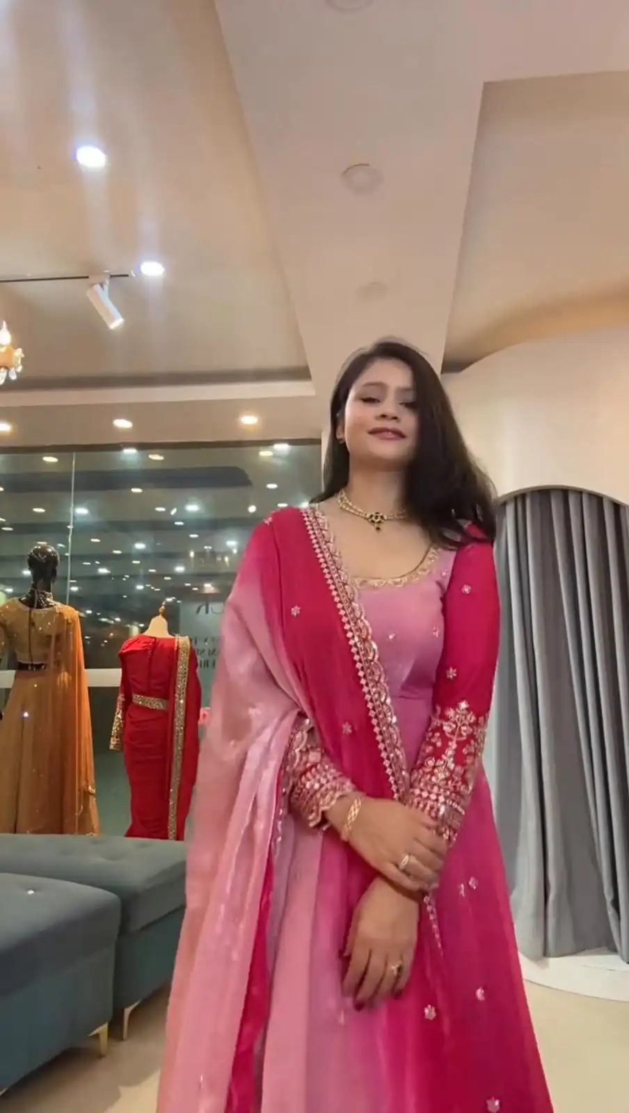 Fancy Pink Faux Georgette Embroider Work Gown - Image 6