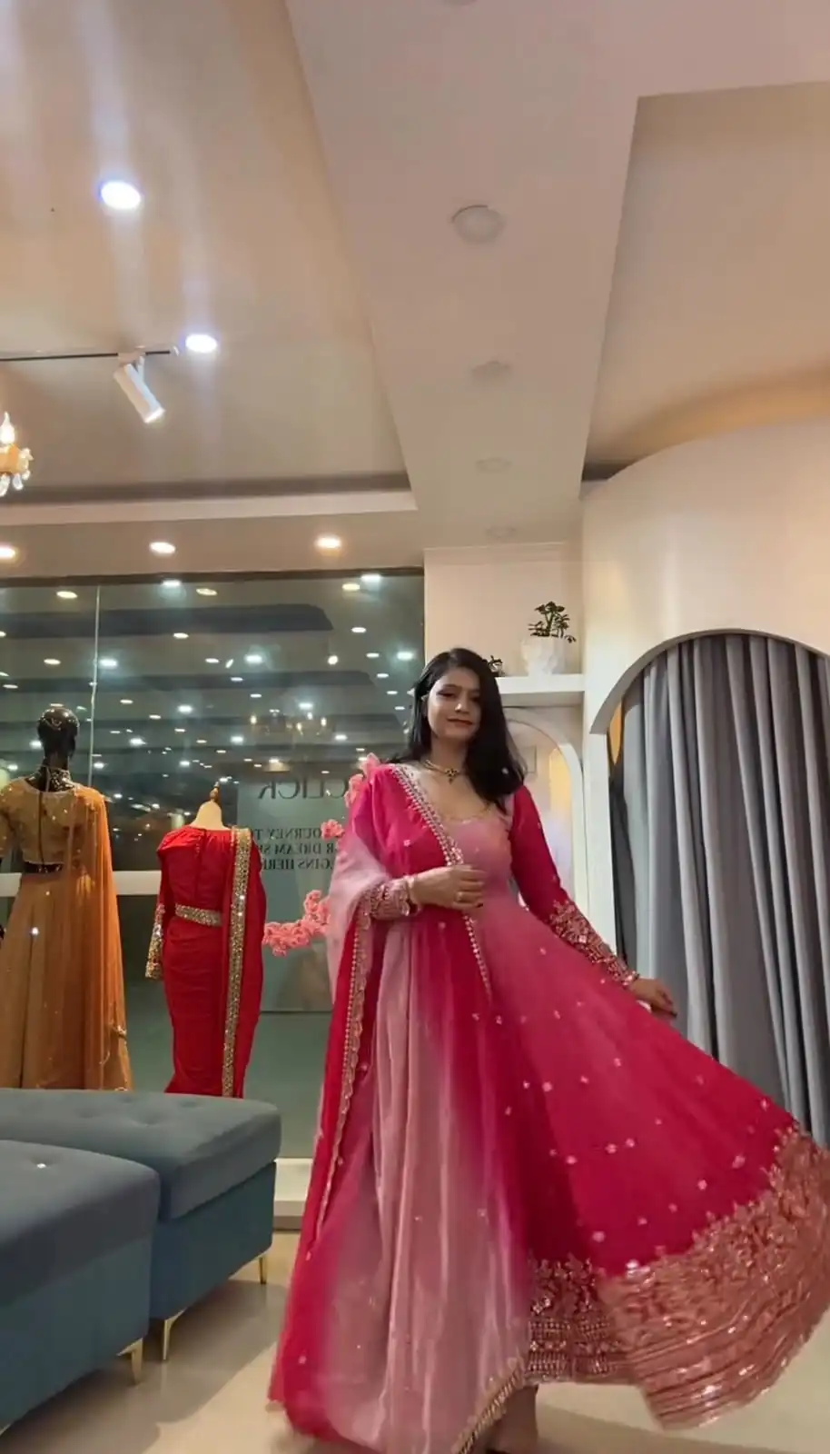 Fancy Pink Faux Georgette Embroider Work Gown - Image 4