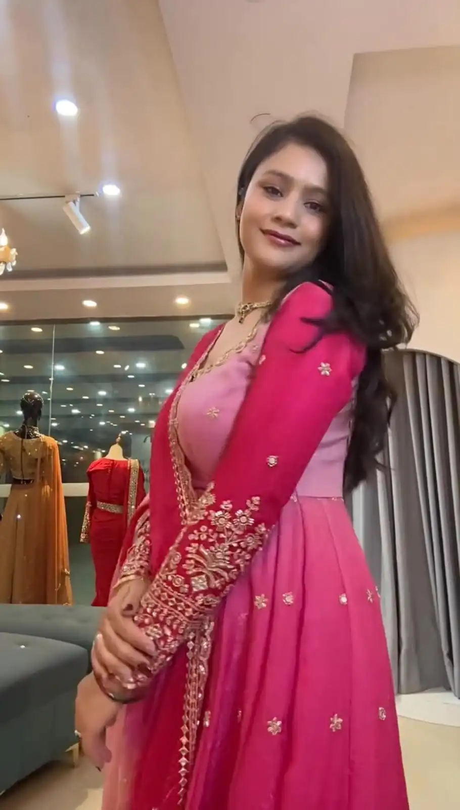 Fancy Pink Faux Georgette Embroider Work Gown - Image 2