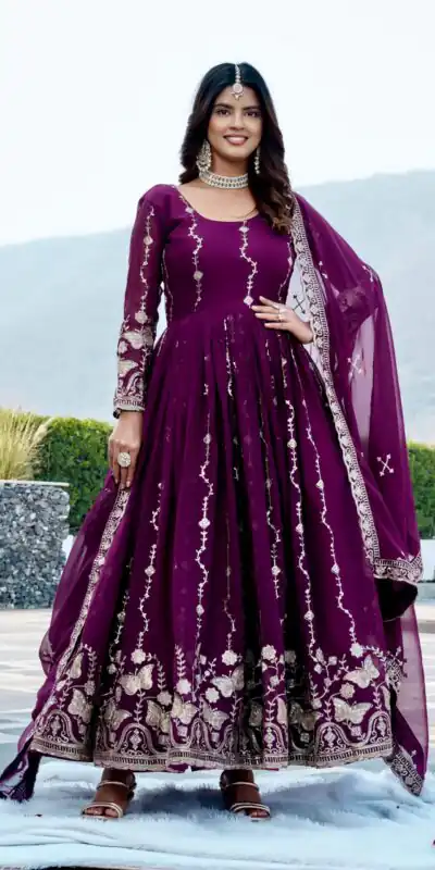 Alternative view of Fancy Wine Faux Georgette Embroider Work Gown