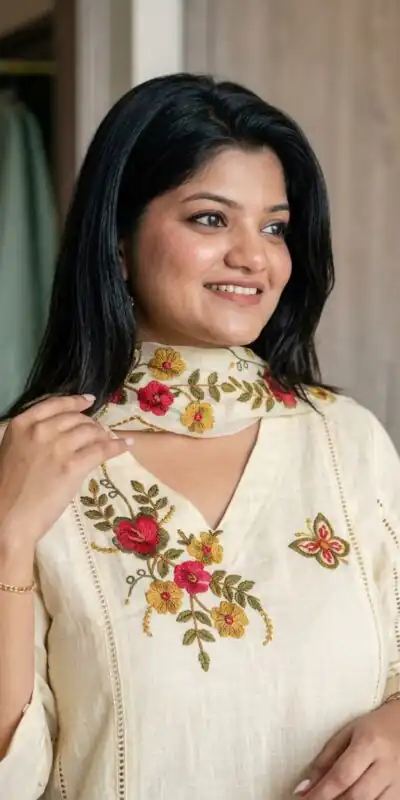 Alternative view of Fancy Yellow Air Tex Chinon Embroidery Work Salwar Suit