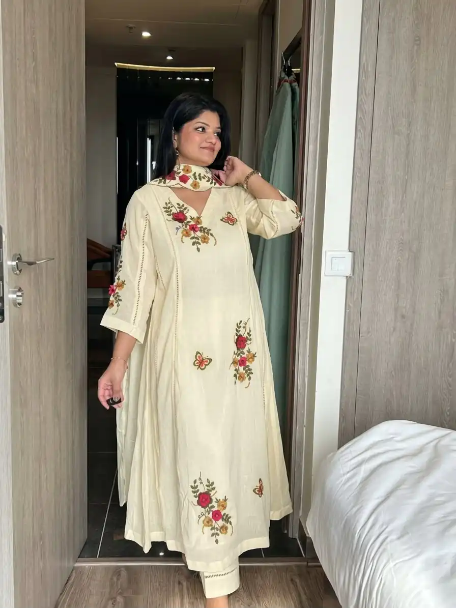 Fancy Yellow Air Tex Chinon Embroidery Work Salwar Suit