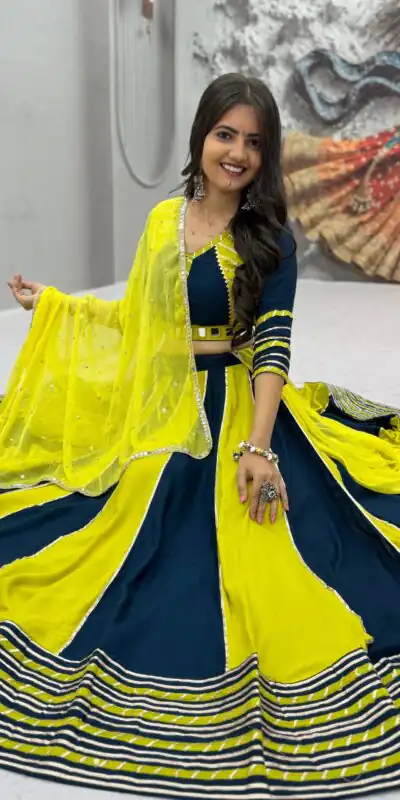 Alternative view of Fancy Yellow Pure Cotton Hand Work Lehenga Choli