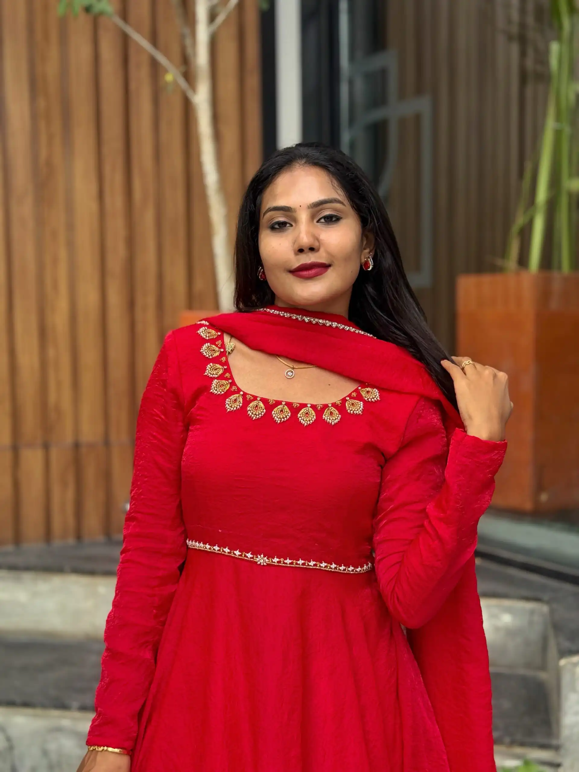 Fantastic Red Fendy Silk Hand Work Salwar Suit - Image 3