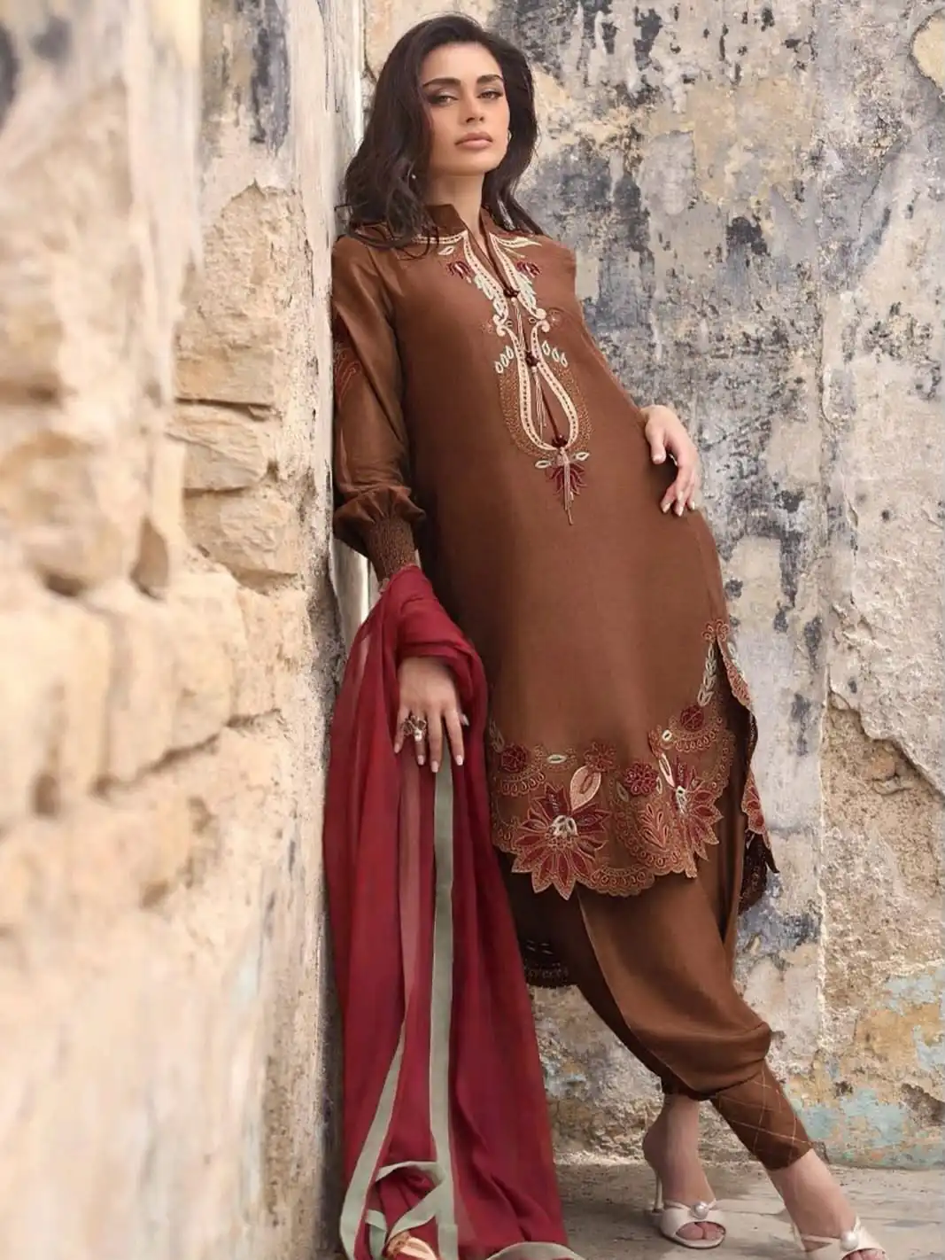 Fantastic Rust Gajji Silk Embroidery Work Salwar Suit - Image 2