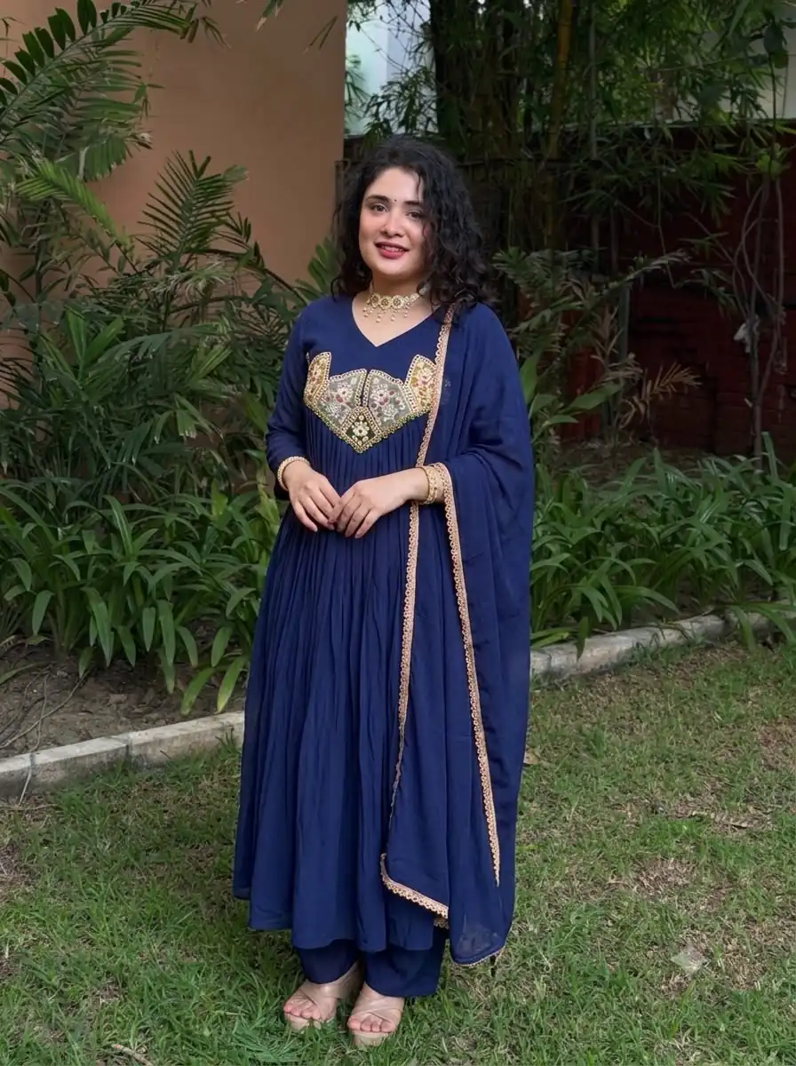Glowing Blue Mal Chanderi Sequins Work Salwar Suit