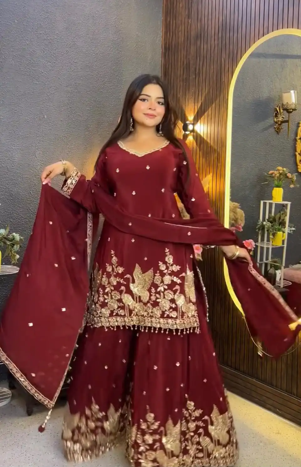 Glowing Maroon Chinon Embroidery Work Salwar Suit - Image 7