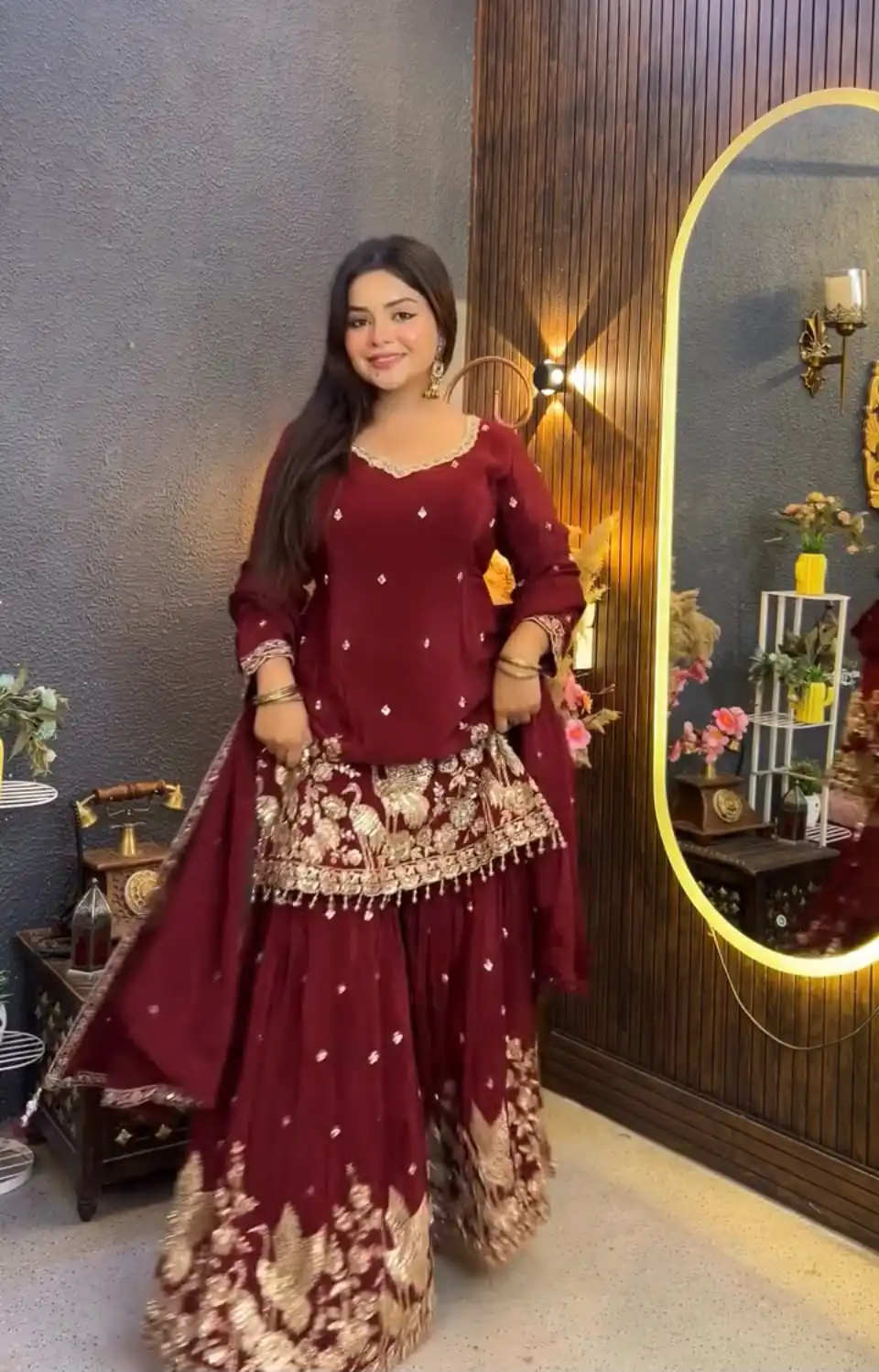 Glowing Maroon Chinon Embroidery Work Salwar Suit - Image 4