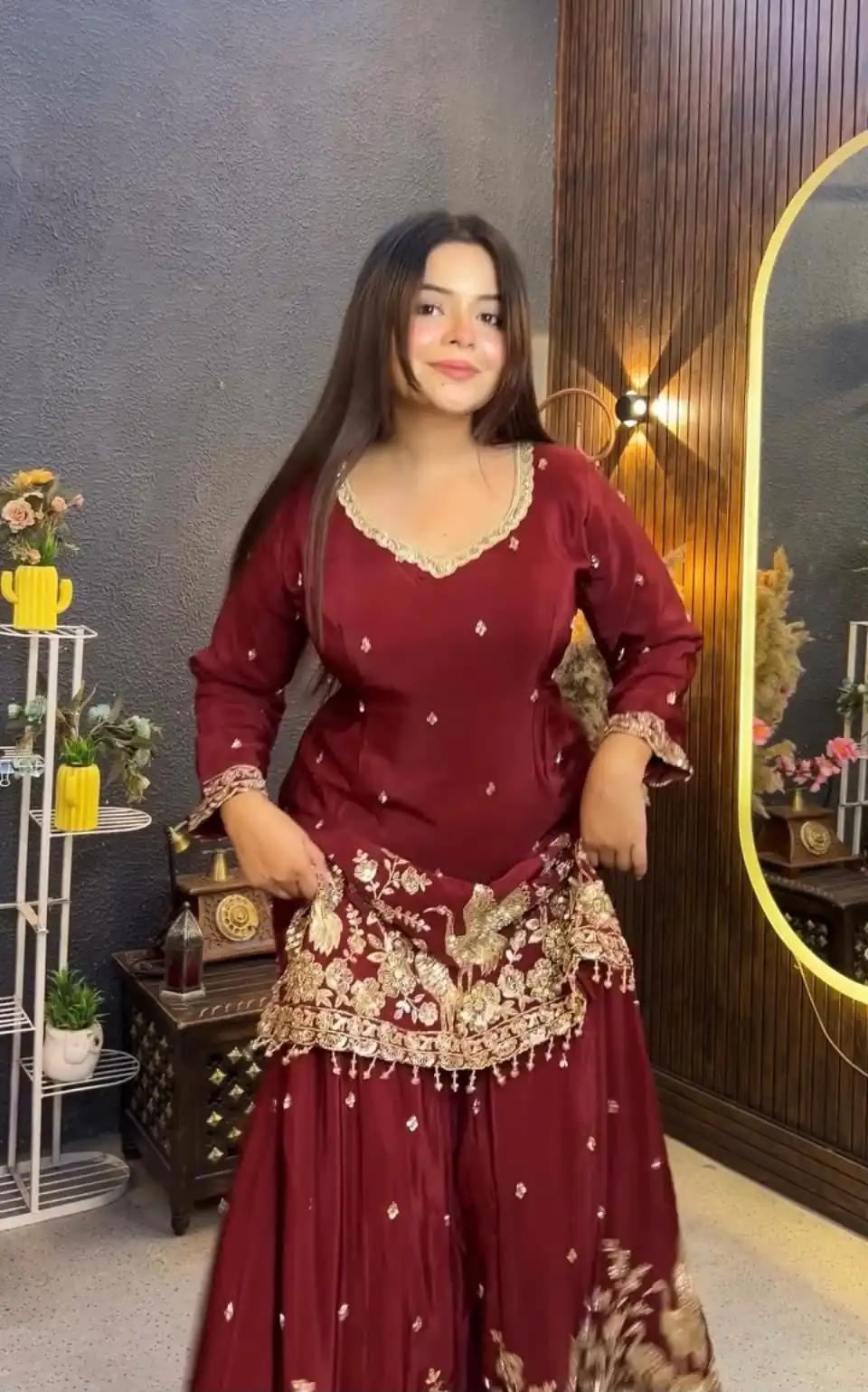 Glowing Maroon Chinon Embroidery Work Salwar Suit - Image 3