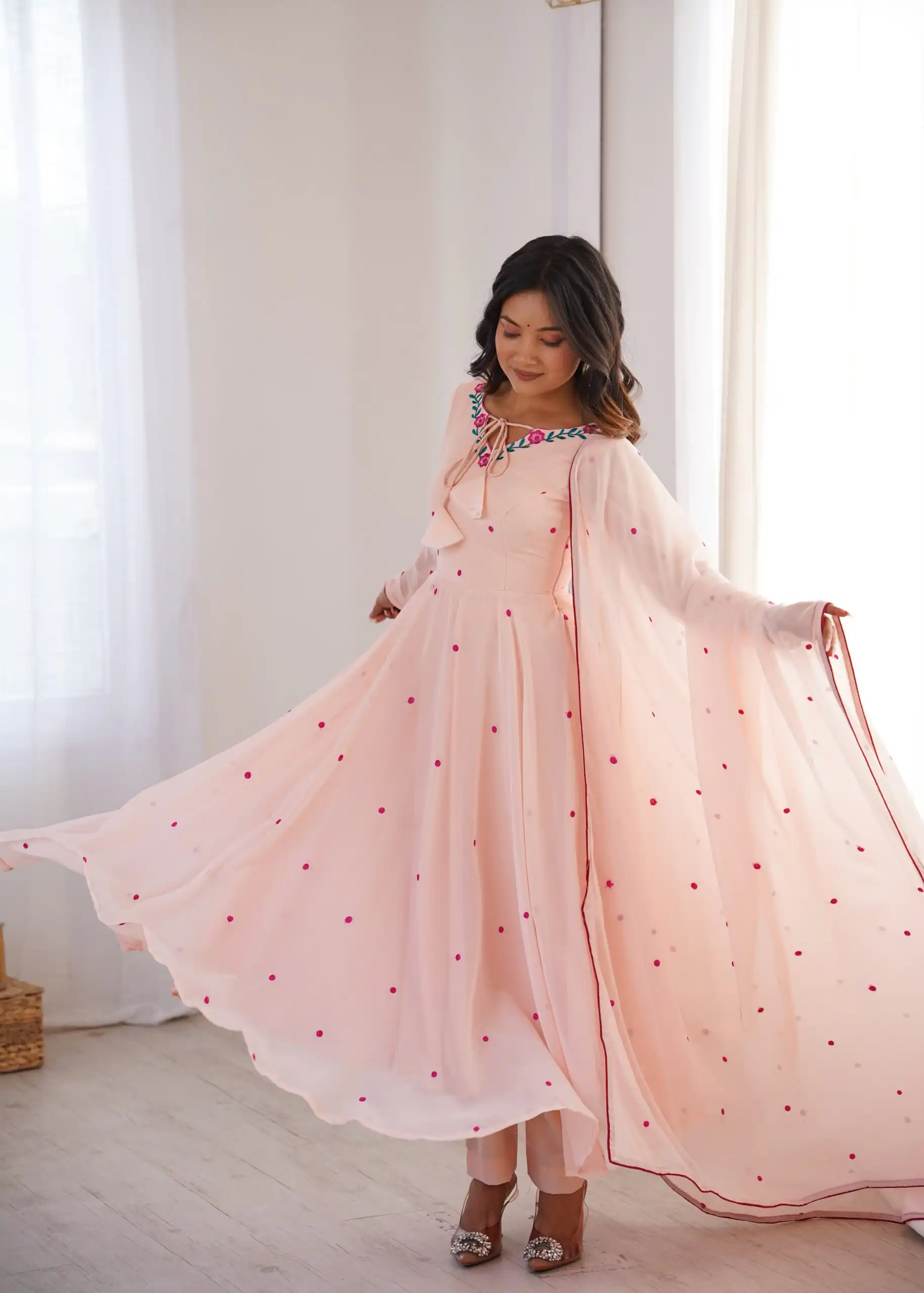 Gorgeous Pink Faux Georgette Embroidery Work Anarkali Suit - Image 4