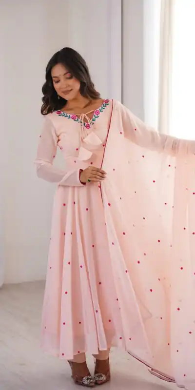 Gorgeous Pink Faux Georgette Embroidery Work Anarkali Suit