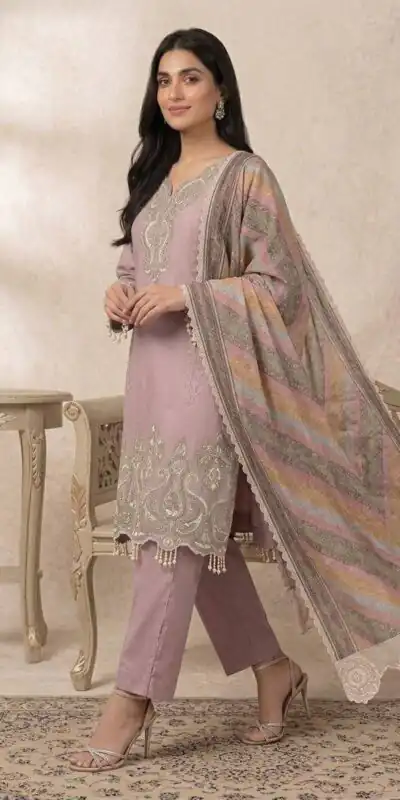 Alternative view of Grand Pink Star Georgette Embroidery Work Salwar Suit