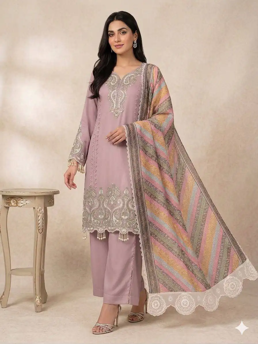 Grand Pink Star Georgette Embroidery Work Salwar Suit