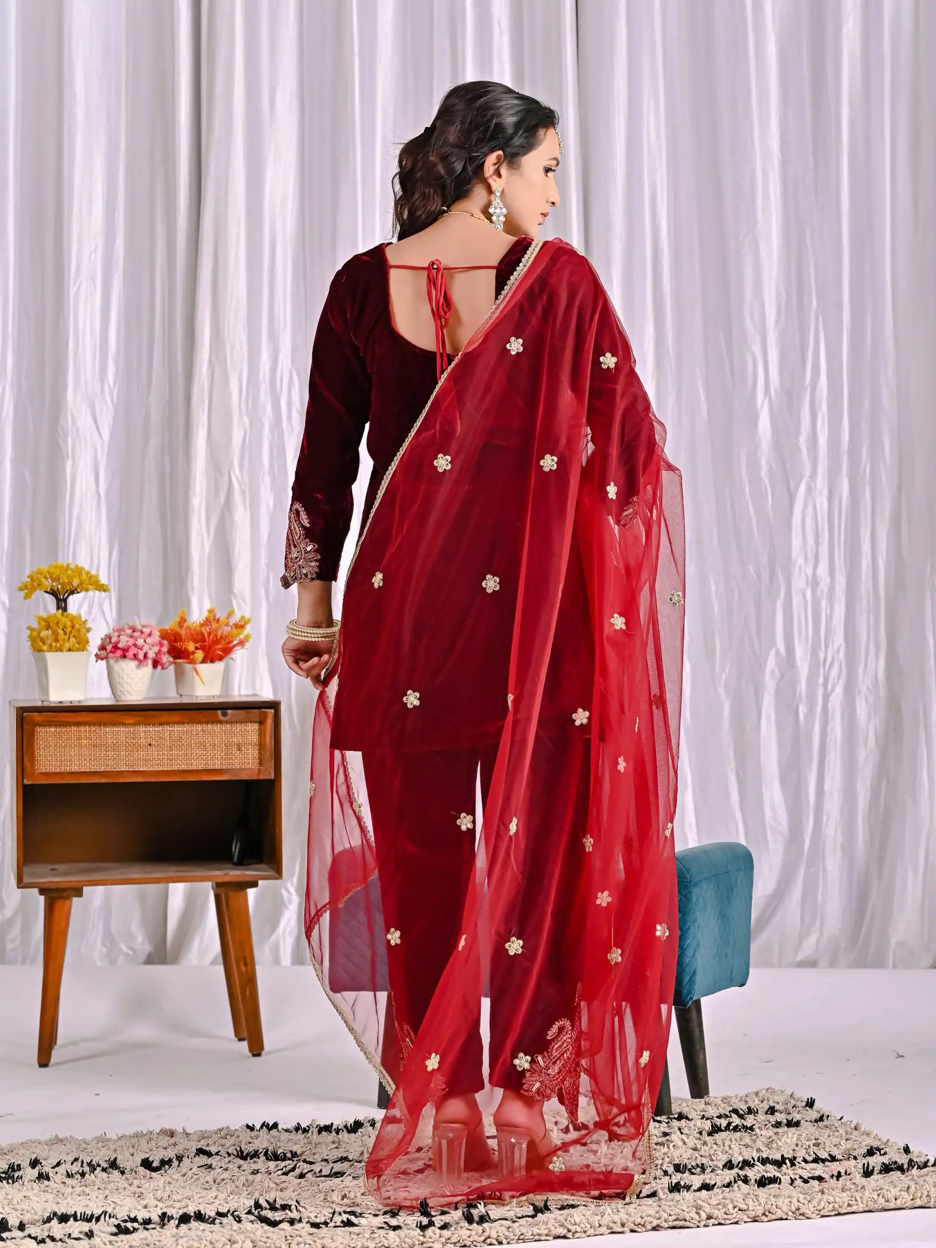Lovely Maroon Viscose Velvet Embroider Work Salwar Suit - Image 8