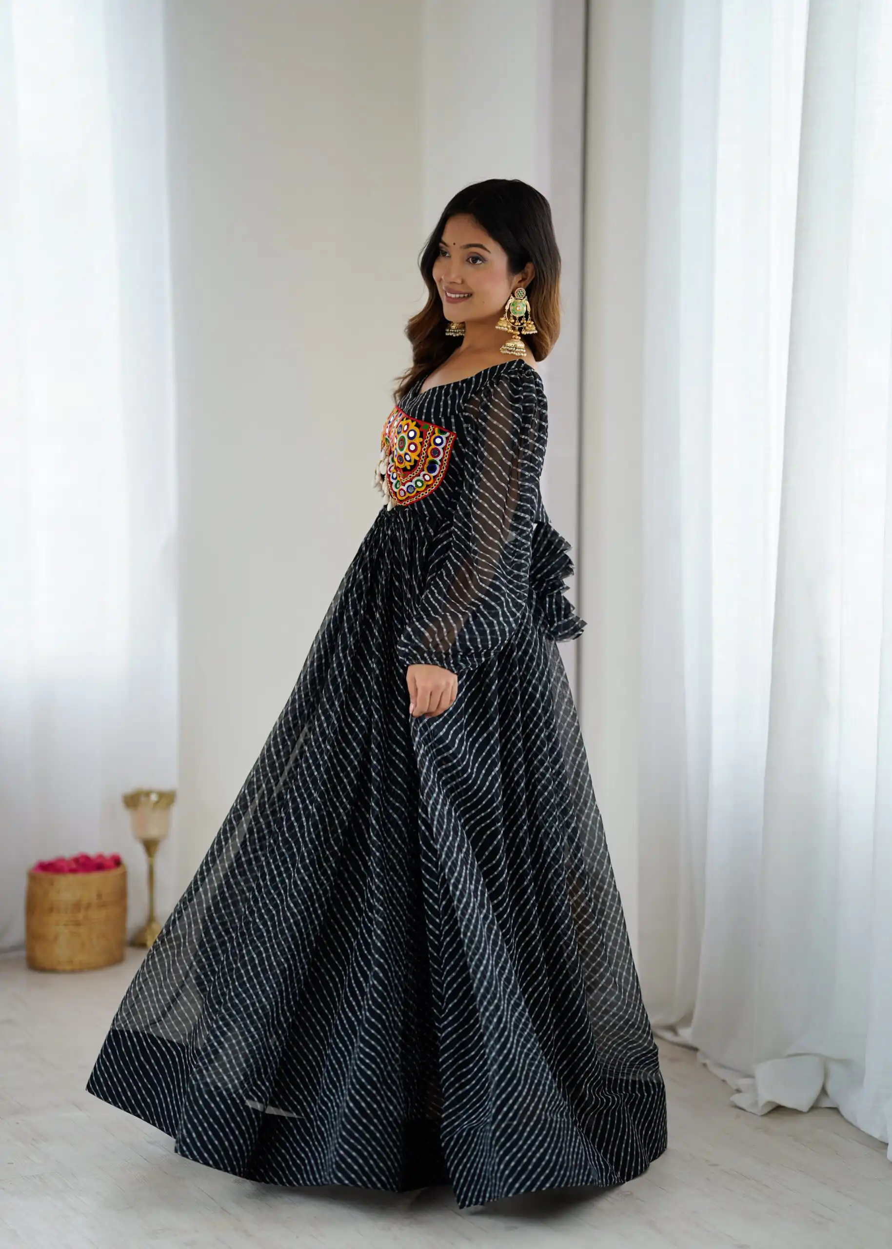Magical Black Georgette Digital Print Work Gown