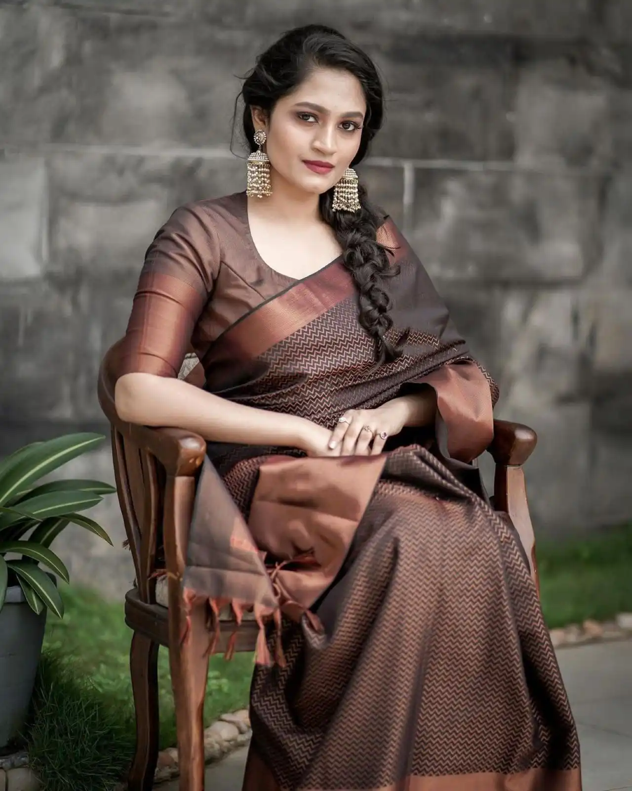 Magical Brown Soft Lichi Jacquard Work Saree - Image 12