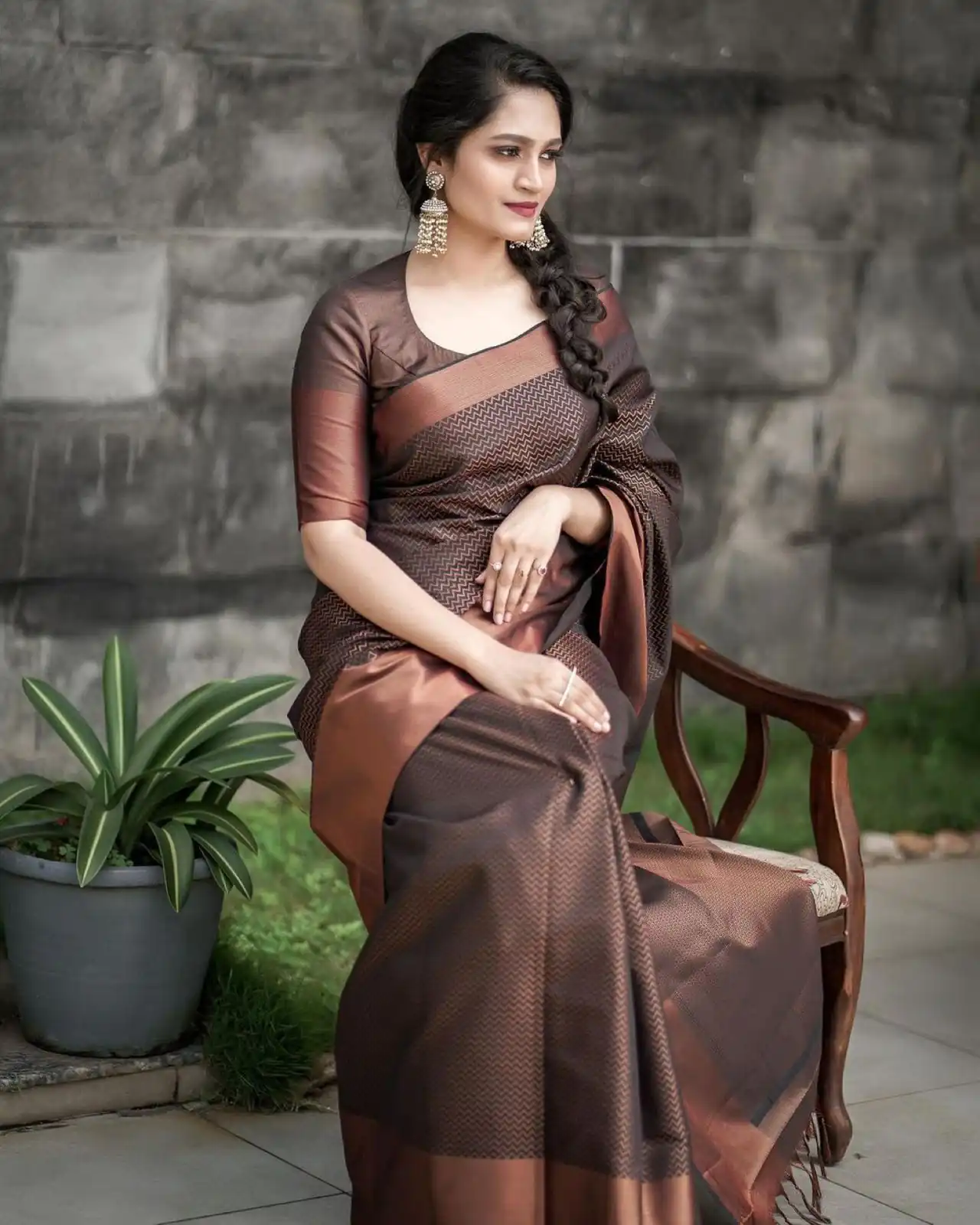 Magical Brown Soft Lichi Jacquard Work Saree - Image 2