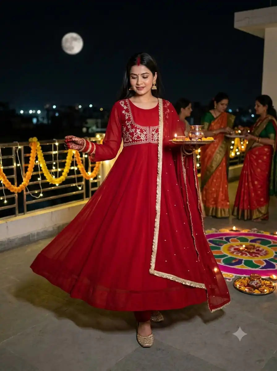 Magical Red Georgette Blooming Sequence Work Gown - Image 4
