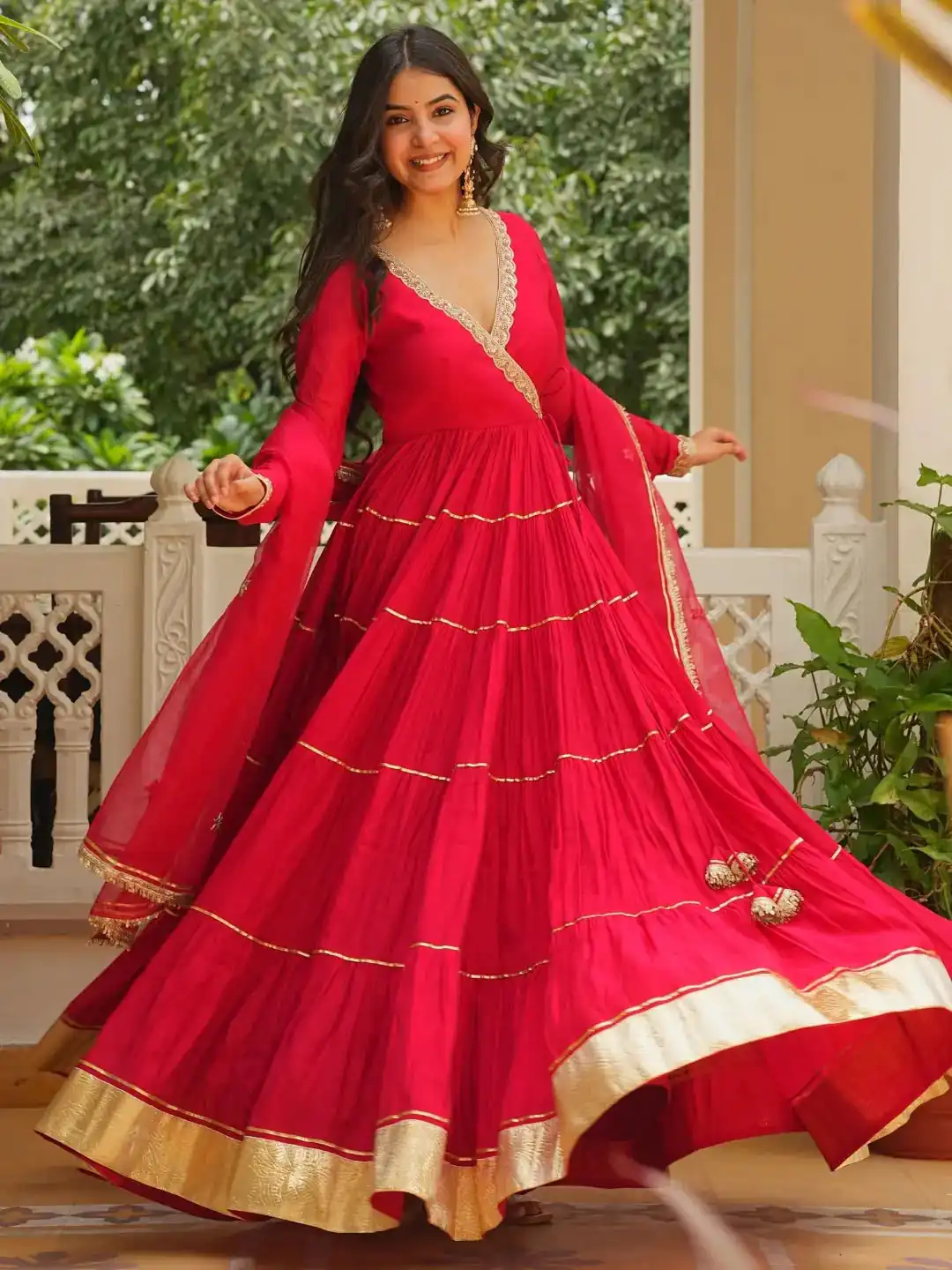 Magical Red Georgette Gotta Patti Work Gown - Image 4