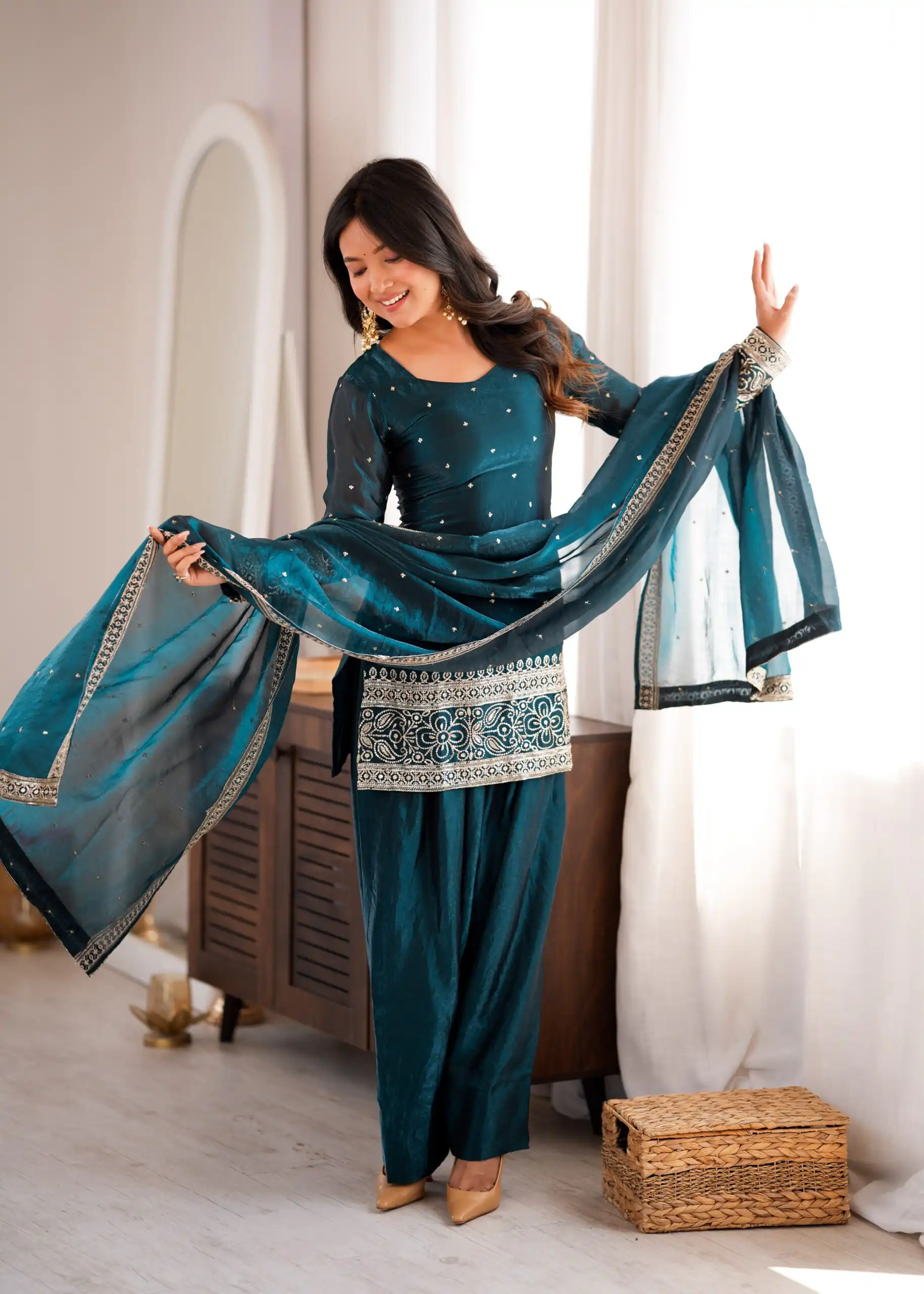 Nice Rama Fendy Silk Embroidery Sequins Work Salwar Suit - Image 4