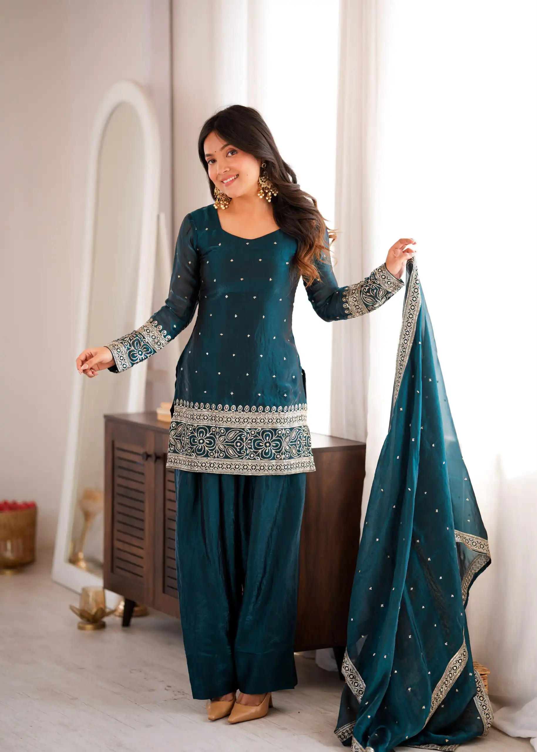 Nice Rama Fendy Silk Embroidery Sequins Work Salwar Suit - Image 3
