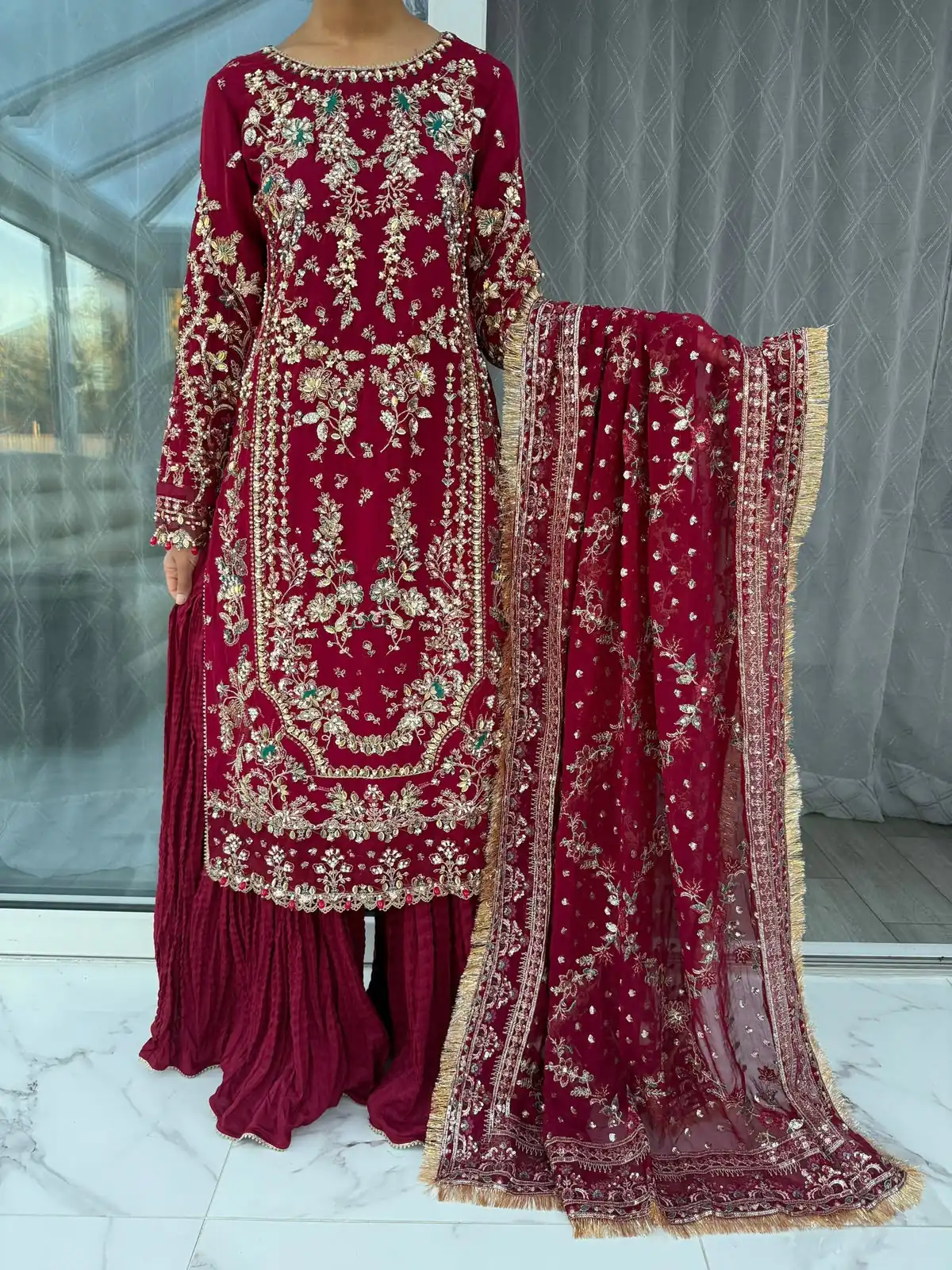 Perfect Maroon Faux Georgette Thread Work Salwar Suit - Image 6