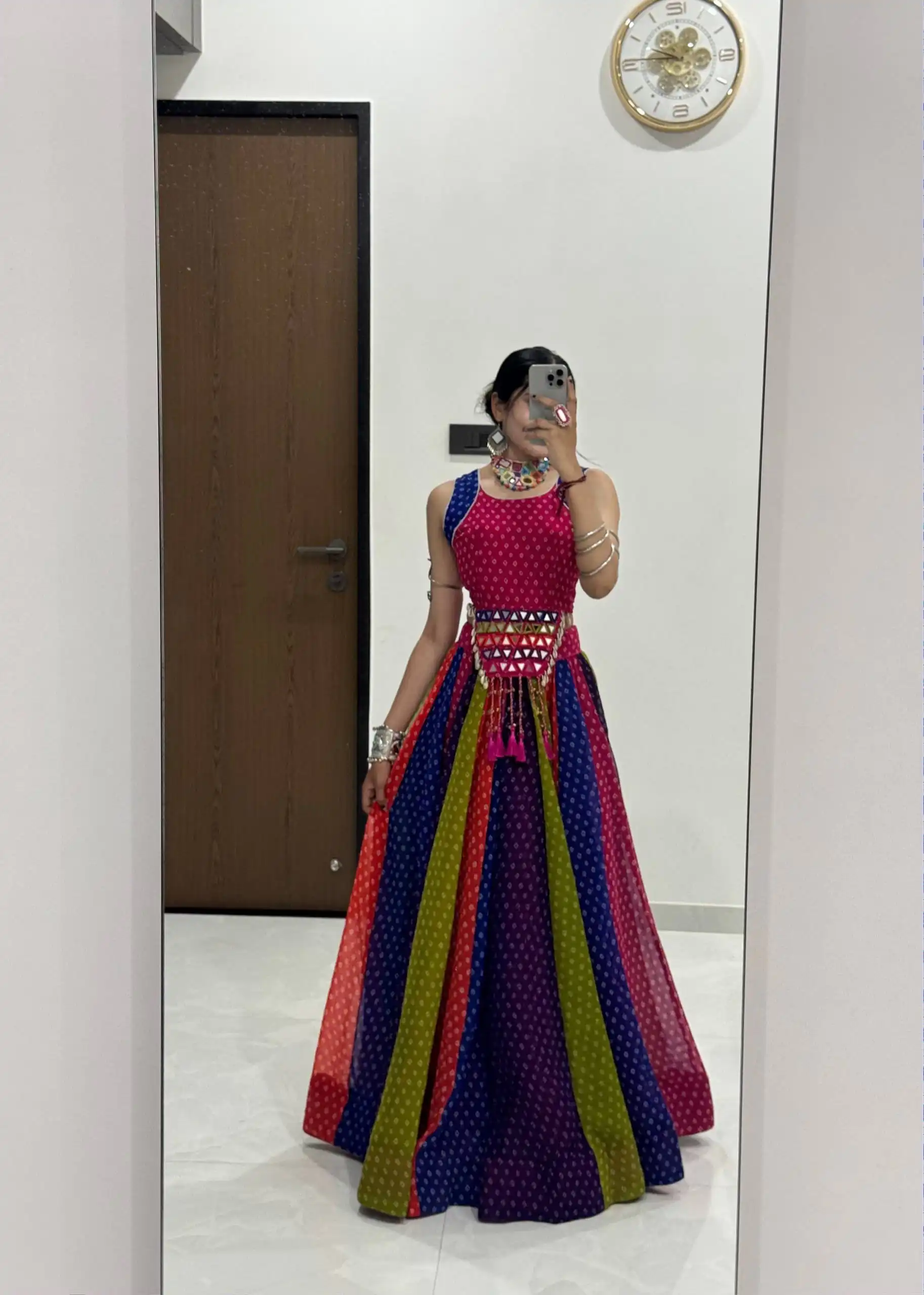 Perfect Multi Georgette Mirror Hand Work Lehenga Choli - Image 8
