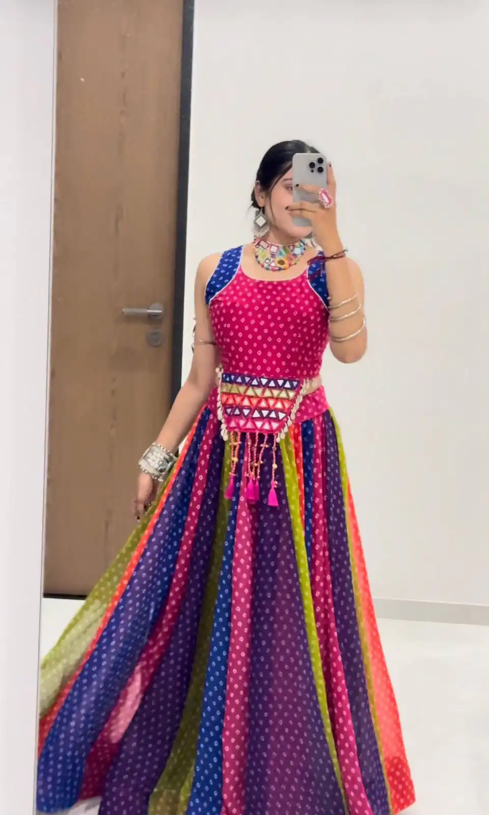 Perfect Multi Georgette Mirror Hand Work Lehenga Choli - Image 7